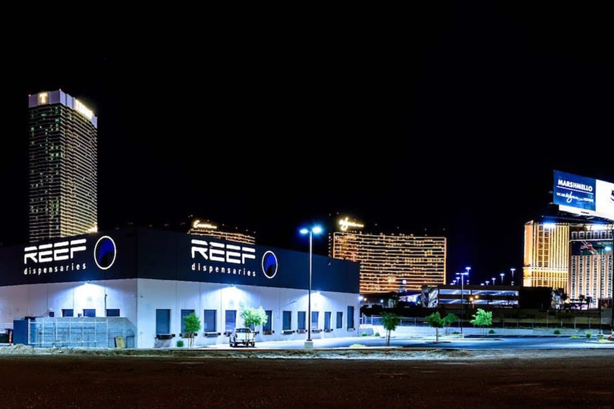 Reef dispensary store at night